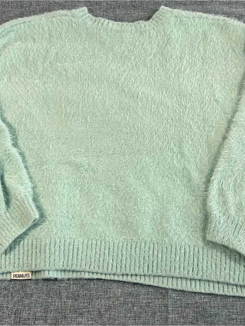 Justice Light Teal Snoopy Novelty Crewneck Sweater with Hot Pink Accent
